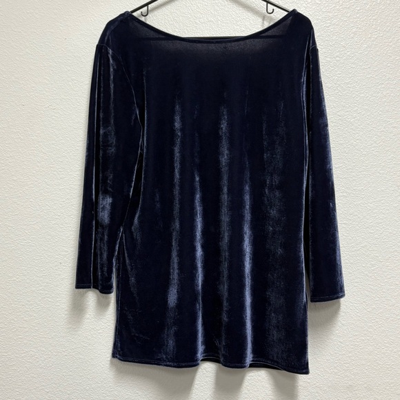 Deep Blue Velvet 3/4 sleeve top scoop back holiday new years XL Banana Republic - Picture 8 of 9